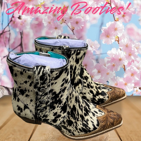 💯Hand Tooled Leather Genuine Cowhide Women Bootie Boot Boho Western Shoe Rodeo - Picture 3 of 16